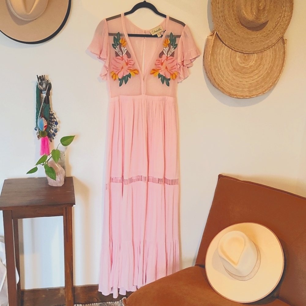Beautiful embroidered flower sheer top maxi dress by Cleobella